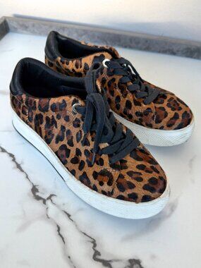 Arezzo Leopard Print Calf Hair Platform Sneakers Size EU 39